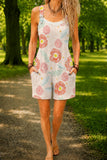 Women’s White Pink Floral Print Casual Cotton Wide Leg Romper