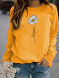 Yellow Casual Graphic Tops Round Neck Long Sleeve Floral Printed Sweatshirt