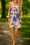 Women’s Lavender Colorful Flower Print Casual Cotton Wide Leg Romper