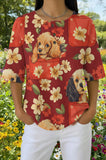 Womens Red Floral Poodle Print Casual Shirt