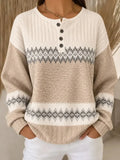 Casual Geometric Henley Collar Long Sleeve Sweatshirt