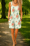 Women’s Cream Green Botanical Floral Print Casual Cotton Wide Leg Romper