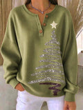 Vintage Christmas Henley Collar Long Sleeve Sweatshirt
