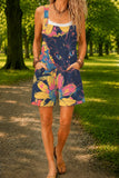 Women’s Navy Tropical Cat Print Casual Cotton Wide Leg Romper