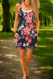 Women’s Navy Coral Floral Print Casual Cotton Wide Leg Romper