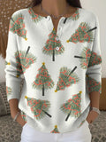 Women's Christmas Trees Pattern Art Print Buttoned Round Neck Long Sleeve Cardigan Sweater