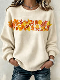 Casual Maple Leaf Crew Neck Long Sleeve Sweatshirt