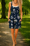Women’s Navy Small Floral Print Casual Cotton Wide Leg Romper