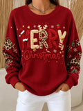 Casual Leopard Crew Neck Long Sleeve Sweatshirt