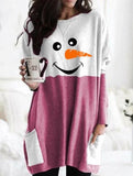 Snowman Face Print Long Sleeves Casual Cute Sweatshirt