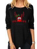 Christmas Deer Print Long Sleeves Irregular Hem Sweatshirt