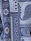 Vintage Geometric Henley Collar Long Sleeve Sweatshirt