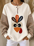 Casual Houndstooth Crew Neck Long Sleeve Sweatshirt