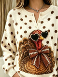 Casual Polka Dots Crew Neck Long Sleeve Sweatshirt