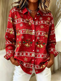 Women Christmas Vintage Shirt Shirt Collar Long Sleeve Top