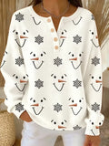 Casual Christmas Henley Collar Long Sleeve Sweatshirt