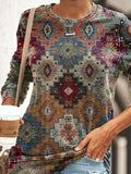 Geometric Round Neck Long Sleeve Vintage Sweatershirt
