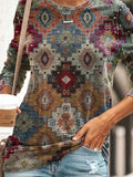 Geometric Round Neck Long Sleeve Vintage Sweatershirt