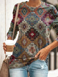Geometric Round Neck Long Sleeve Vintage Sweatershirt