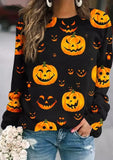 Halloween Pumpkin Print Loose Casual Crew Neck Sweatshirt
