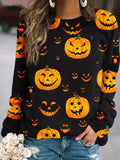Halloween Pumpkin Print Loose Casual Crew Neck Sweatshirt