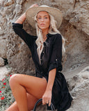Emoswims - Black Solid Color Tie Sun-proof Belt Sexy V Neck Cover Up