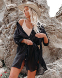 Emoswims - Black Solid Color Tie Sun-proof Belt Sexy V Neck Cover Up