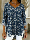 Women's Floral Pattern Art Print Casual Denim Shirt