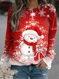 Red Casual Graphic Tops Round Neck Long Sleeve Snowman Printed Xmas Sweatshirts