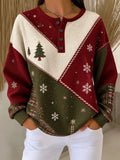 Casual Geometric Henley Collar Long Sleeve Sweatshirt
