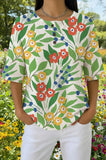 Womens Cream Green Leafy Print Casual Shirt