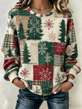 Casual Snowflake Henley Collar Long Sleeve Sweatshirt