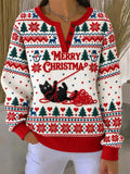 Casual Text Letters Henley Collar Long Sleeve Sweatshirt