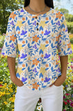 Womens Small Floral Allover Print Casual Waffle Cotton Shirt