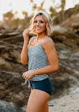 Emoswims - Tie Front Blouson Swim Tankini In Navy Blue