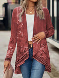 Ethnic Regular Frill Hem Lightweight Casual Loose Cardigan