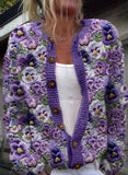 Casual Floral Long Sleeve Comfy Knitted Cardigan