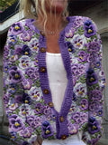 Casual Floral Long Sleeve Comfy Knitted Cardigan