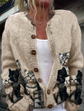 Cute Cats Pattern Casual Long Sleeve Comfy Knitted Cardigan