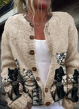 Cute Cats Pattern Casual Long Sleeve Comfy Knitted Cardigan