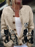 Cute Cats Pattern Casual Long Sleeve Comfy Knitted Cardigan