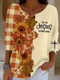 Fall For Jesus He Never Leaves Print Drop Shoulder Sweater