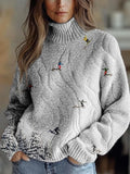 Ski Painting Art Print Turtleneck Long Sleeve Warm Comfy Sweater