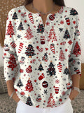 Christmas Tree Art Print Buttoned Cardigan Sweater