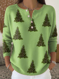 Christmas Tree Art Print Buttoned Cardigan Sweater