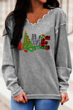 Christmas Wavy Collar Tree Pattern Sweatshirt