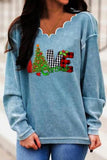 Christmas Wavy Collar Tree Pattern Sweatshirt