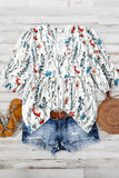 Plus Size Floral Print Notched Neck Boho Casual Summe Blouse