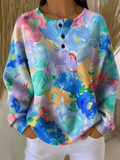 Women's Retro Multicolor Gradient Patchwork Abstraction Patterns Art Print Casual Waffle Cotton Sweatshirt
