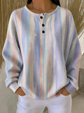 Women's Pastel Tie Dye Stripe Art Pattern Print Casual Waffle Cotton Sweatshirt